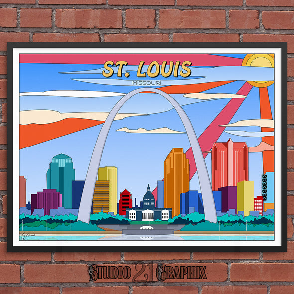 St Louis POP-ART, Missouri Skyline Watercolor Art Print