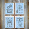 Amusement Ride Set of 4 Patent Prints Light Blue