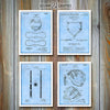 Baseball Set Of 4 Patent Prints Light Blue