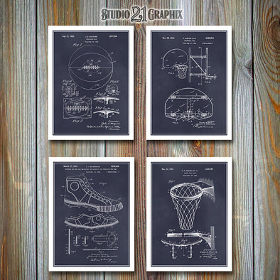 Basketball Set of 4 Patent Prints Blackboard