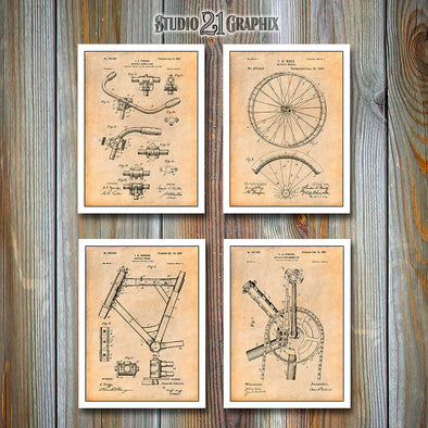 Bicycle Set of 4 Patent Prints Antique Paper