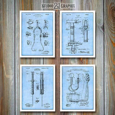 Doctor's Equipment Set of 4 Patent Art Prints Light Blue