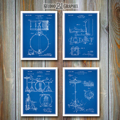 Drums Set of 4 Patent Prints Blueprint