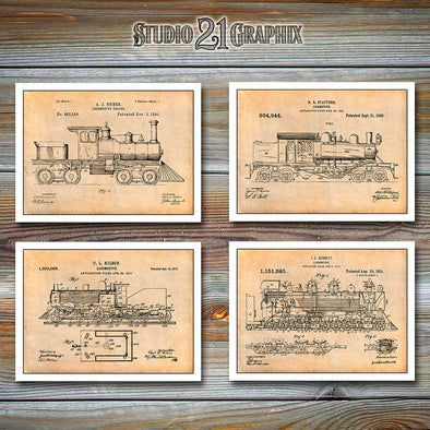 Railroad Set Of 4 Patent Prints Antique Paper
