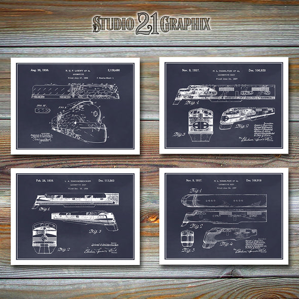 Railroad Set Of 4 Patent Prints Blackboard