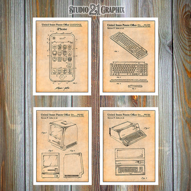 Steve Jobs Apple Set of 4 Patent Prints Antique Paper