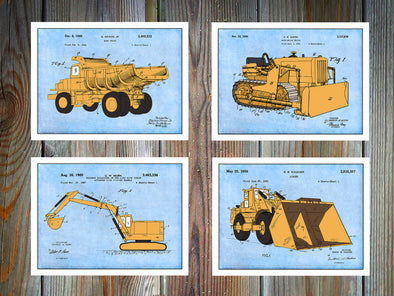 Construction Set of 4 Colorized Patent Prints Light Blue