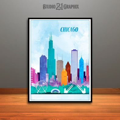 Chicago Skyline Watercolor Art Print