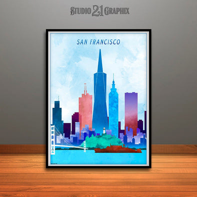 San Francisco, California Skyline Watercolor Art Print 