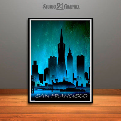 San Francisco at Night Skyline Watercolor Art Print