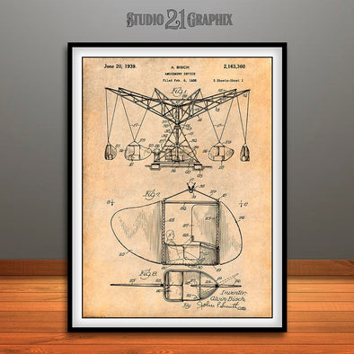 1936 Amusement Ride Patent Print Antique Paper