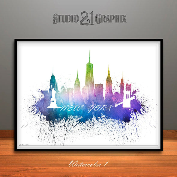 New York City Watercolor Skyline Style 1