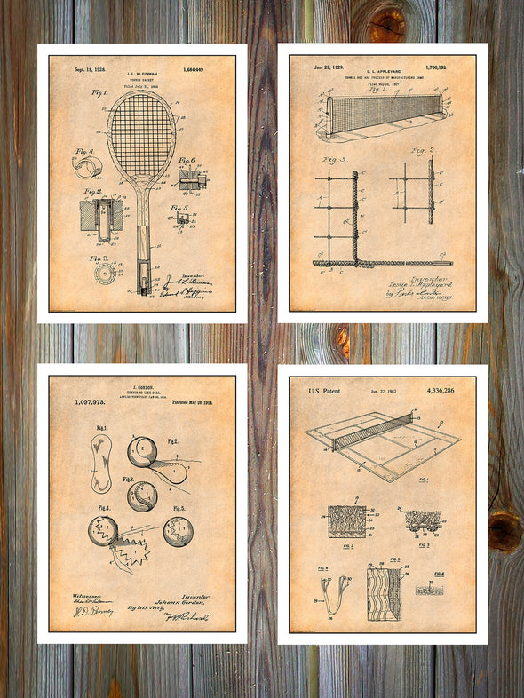 Tennis Set of 4 Patent Prints Antique Paper
