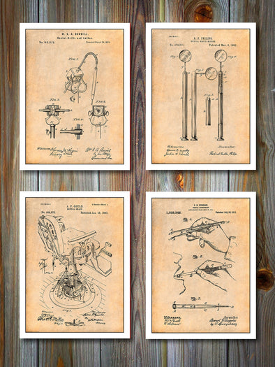 Dentist's Patent Prints Set Of 4 Antique Paper