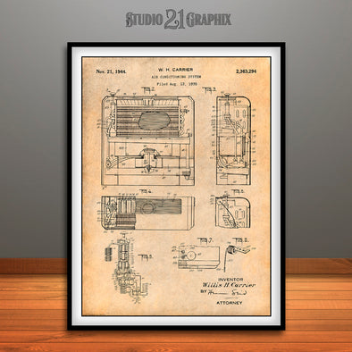 1939 Carrier Air Conditioning System Patent Print Antique Paper