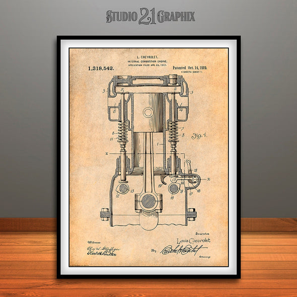 1919 Chevrolet Internal Combustion Engine Patent Print Antique Paper