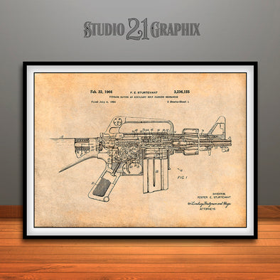 1966 AR15 Assault Rifle M-16 Patent Print Antique Paper