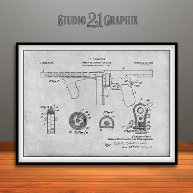1922 Thompson Submachine Gun Patent Print Gray