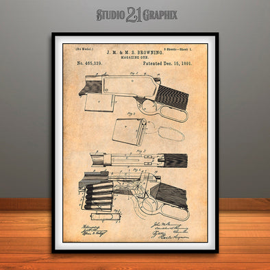 1892 Winchester Lever Action Rifle Patent Print Antique Paper