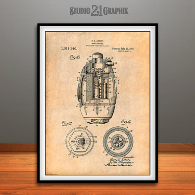 1917 Hand Grenade Patent Print Antique Paper