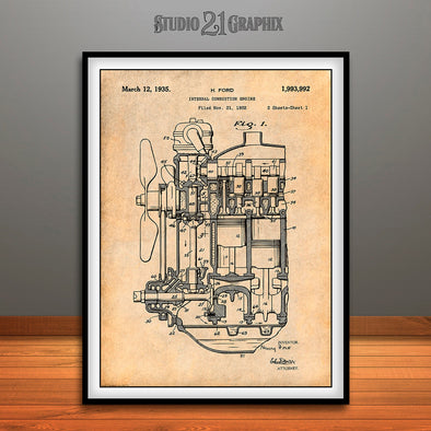 1932 Henry Ford Engine Patent Print Antique Paper