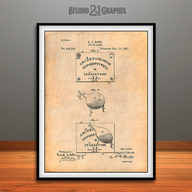 1891 Ouija Board Patent Print Antique Paper