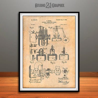 1895 Rudolf Diesel Engine Patent Print Antique Paper
