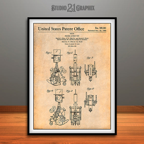 1960 Mr. Machine Mechanical Toy Robot Patent Print Antique Paper