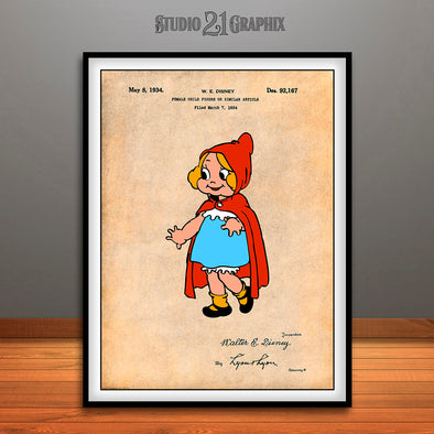 1934 Walt Disney Little Red Riding Hood Colorized Patent Print Antique Paper