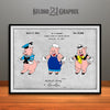 Walt Disney Three Little Pigs Colorized Patent Print Gray