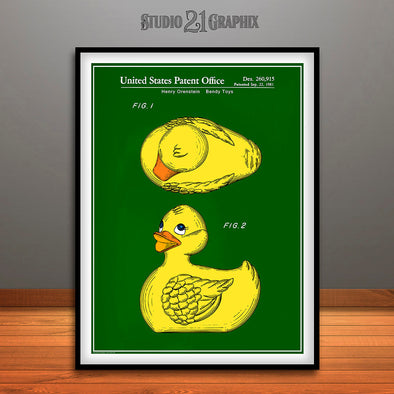 1981 Colorized Rubber Ducky Patent Print Green