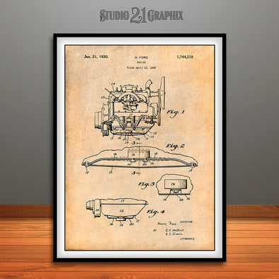 1928 Henry Ford Engine Patent Print Antique Paper