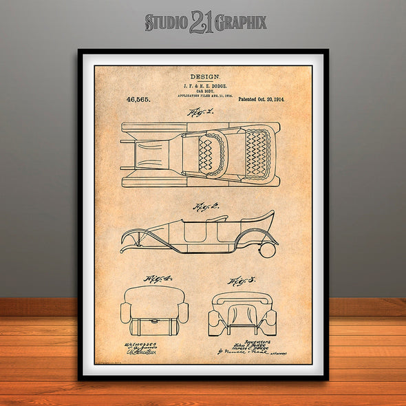 1914 Dodge Brothers Car Body Design Patent Print Antique Paper