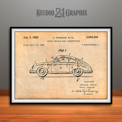 1962 Porsche 356 Patent Print Antique Paper