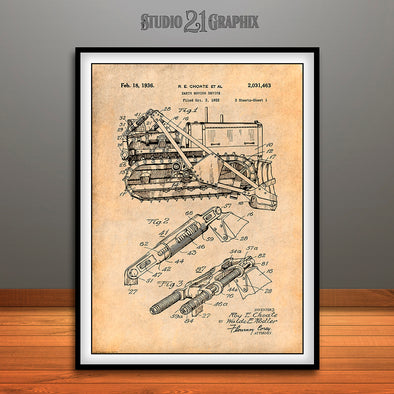1932 Earth Moving Bulldozer Patent Print Antique Paper