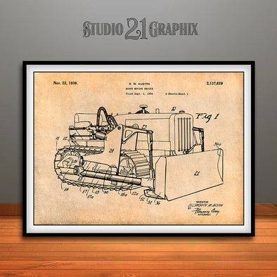1934 Earth Moving Bulldozer Patent Print Antique Paper