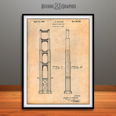 1932 San Francisco Golden Gate Bridge Patent Print Antique Paper