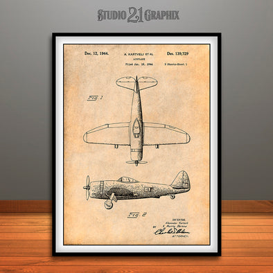 1944 P-47 Thunderbolt Fighter Patent Print Antique Paper