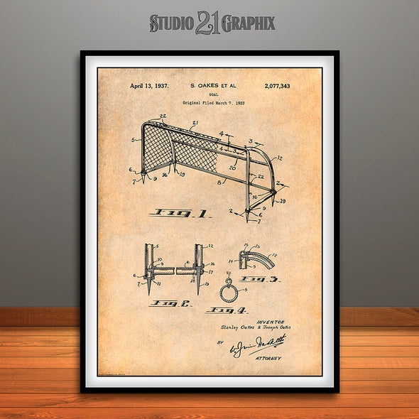 1933 Soccer Goal Patent Print Antique Paper