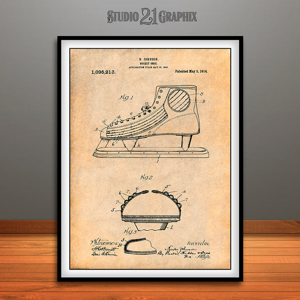 1909 Hockey Skate Patent Print Antique Paper