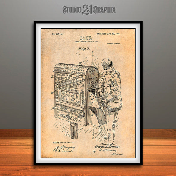 1906 Postal Mailbox Patent Print Antique Paper