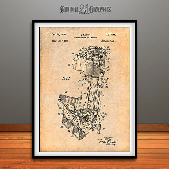 1948 Martin Aircraft Ejection Seat Patent Print Antique Paper