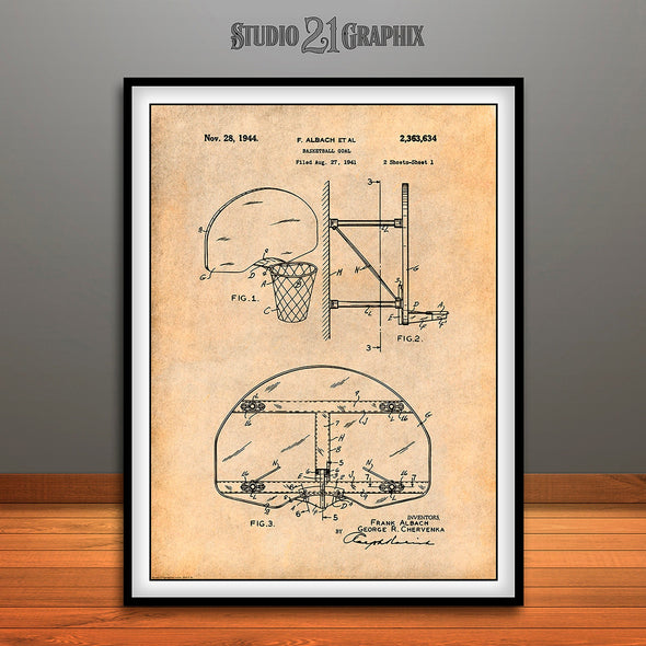 1944 Basketball Goal Patent Print Antique Paper