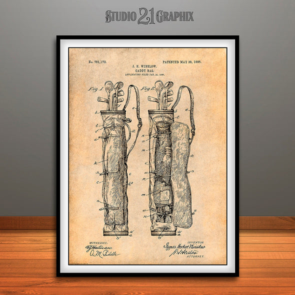 1905 Golf Caddy Bag Patent Print Antique Paper