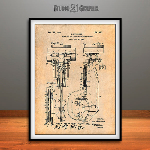 1925 Evinrude Outboard Motor Patent Print Antique Paper