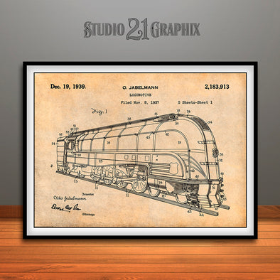 1937 Jabelmann Locomotive Patent Print Antique Paper