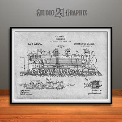 1913 Bennett Locomotive Patent Print Gray