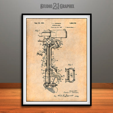 1931 Johnson Outboard Motor Patent Print Antique Paper