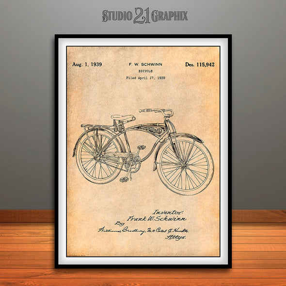 1939 Schwinn Bicycle Patent Print Antique paper