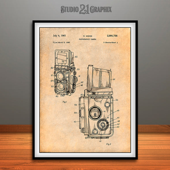 1960 Rolleiflex Photographic Camera Patent Print Antique Paper